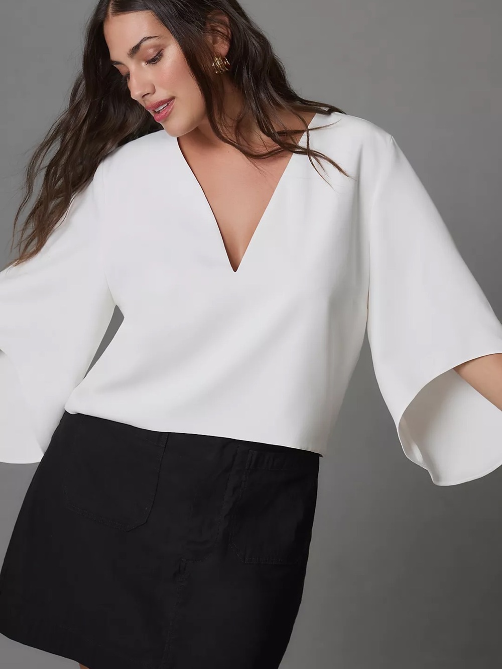 Mare Mare x Anthropologie the Veronica cape blouse White V-Neck Bell Sleeve Top